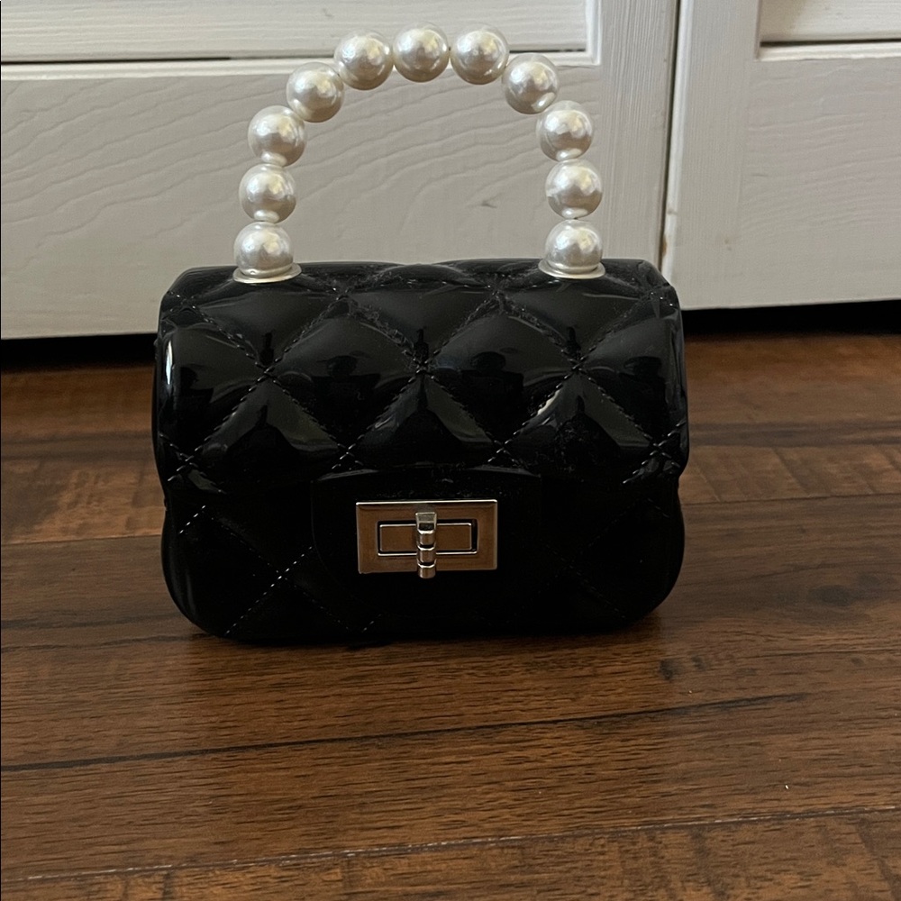 Black Quilted Pearl-Handle Mini Crossbody Bag